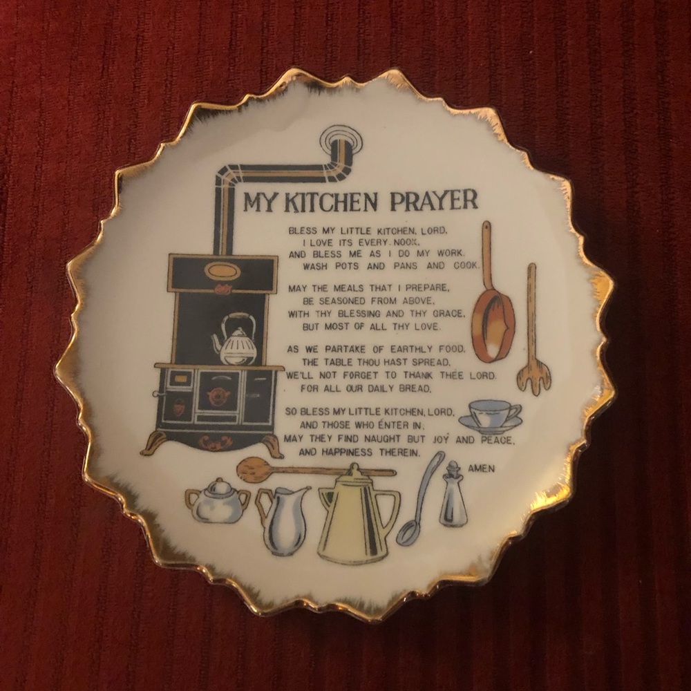 My Kitchen Prayer Decorative Wall Plate White w/Gold Trim EXCELLENT CONDITION